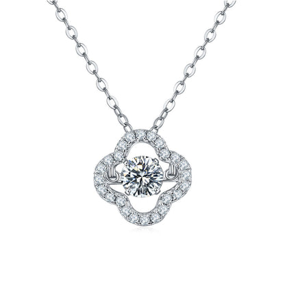 White Gold Hollow 4 Leaf Clover Beating Pendants Chains