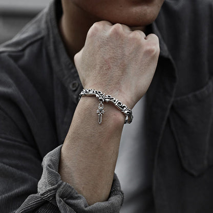 Vintage Men Weave Silver Opening Bracelet