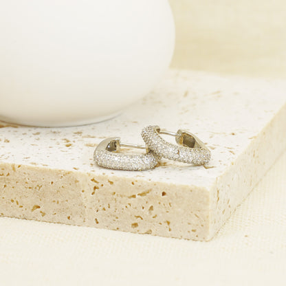 White Gold Full Stones Square Hoop Earrings