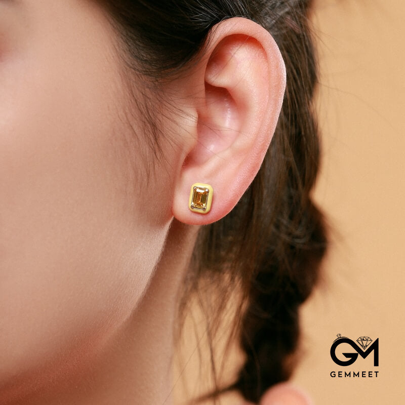 S925 Sterling Silver Yellow Drop Glue Cube Earrings