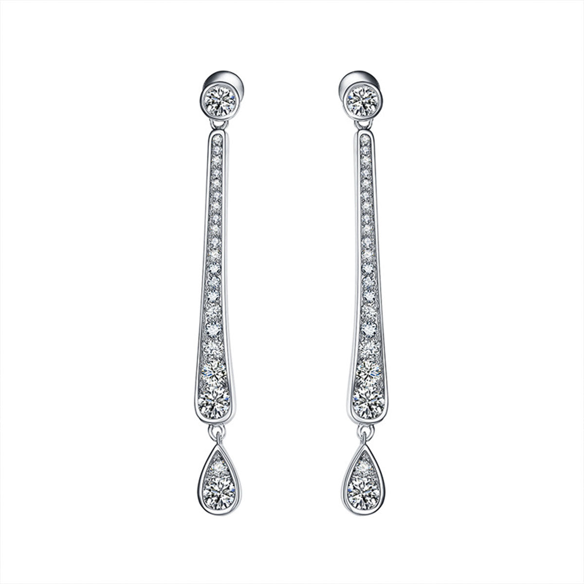 White Gold Full Stones Stick & Drip Drop Earrings