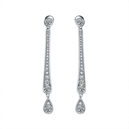 White Gold Full Stones Stick & Drip Drop Earrings