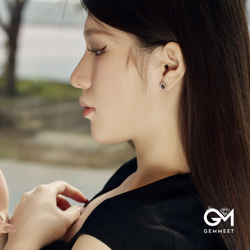 S925 Silver Zircon Four-leaf Clover Flower Delicate Earrings