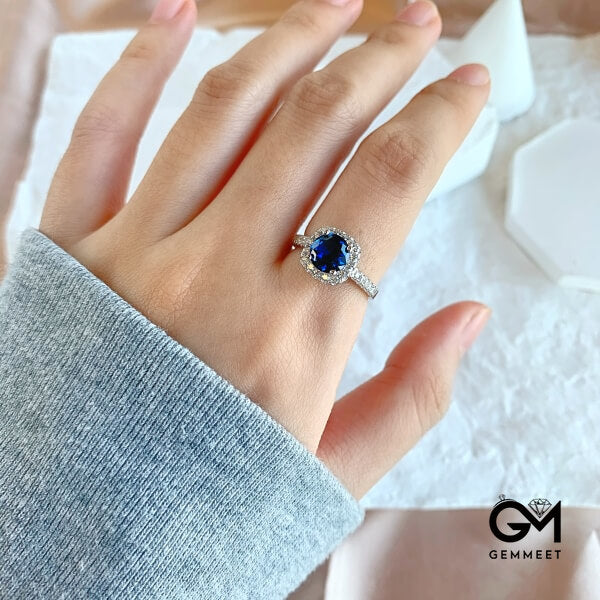 S925 Pure Silver Blue Round Zircon Ring