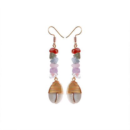 Resort Ocean Style Natural Shell Conch Earrings Haute Chic Bohemian Women's Fashion Hand-woven Earrings