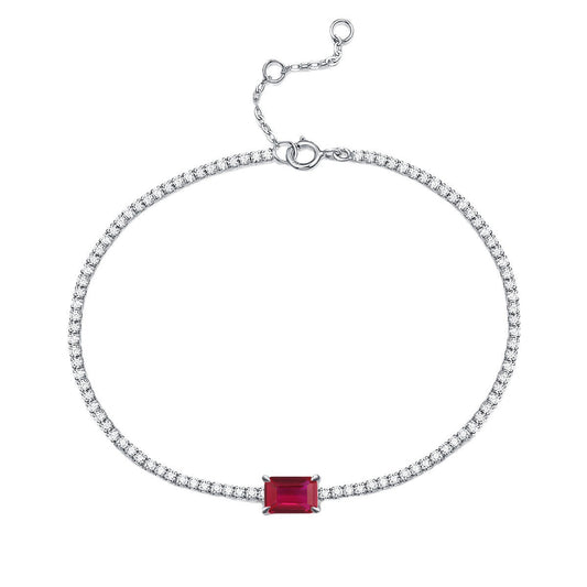 White Gold Square Ruby Gem Tennis Bracelet
