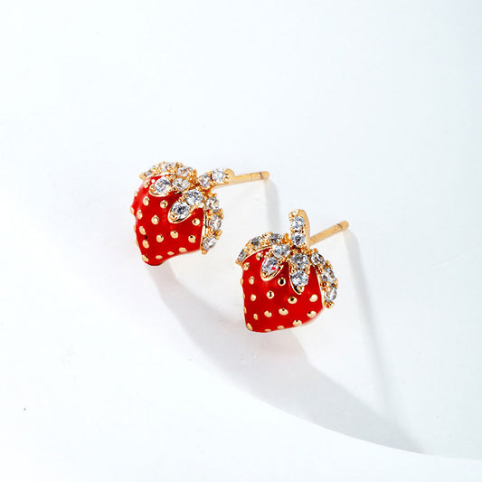 Cute Red Strawberry Fruit Earrings for Women