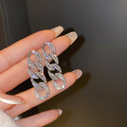 Cute Full Stones Chain Bow & Dissymmetry Tassel Earrings