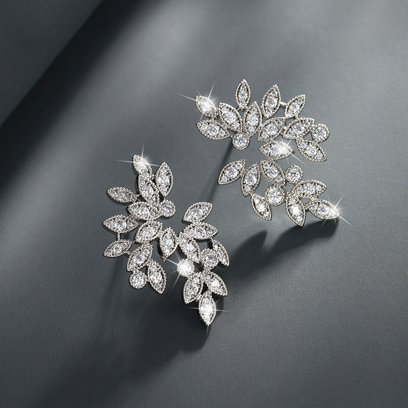 Micro-encrusted Zirconium Petals Marquise Earrings
