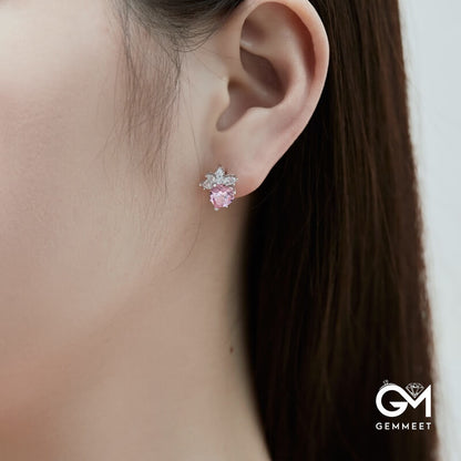 S925 Sterling Silver Pink Heart White Stud Earrings