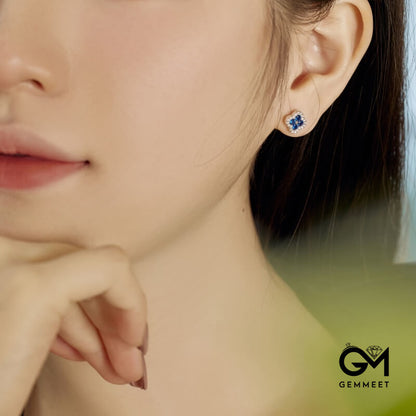 S925 Silver Zircon Four-leaf Clover Flower Delicate Earrings