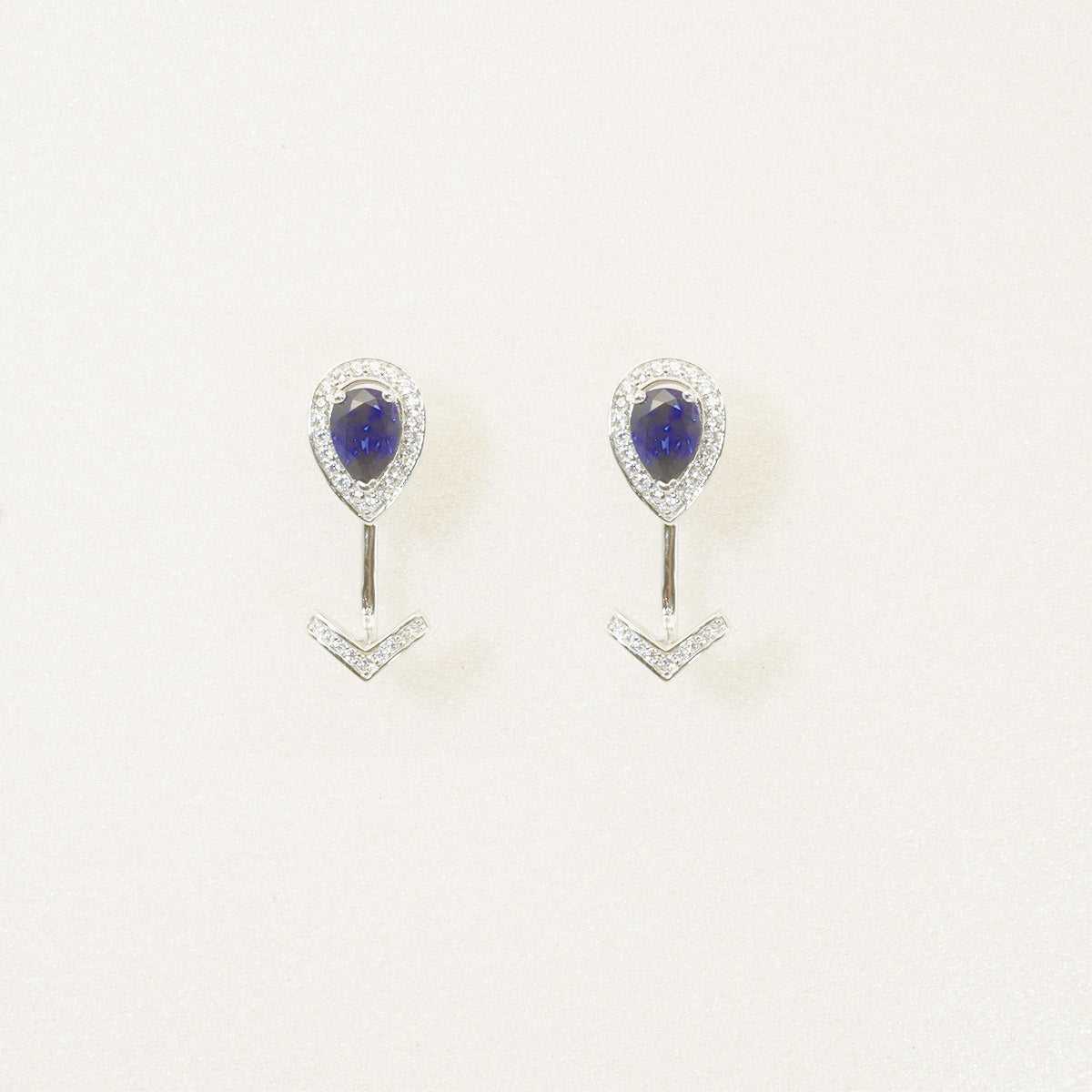 White Gold Pear Blue Sapphire Arrow Shape Drop Earrings