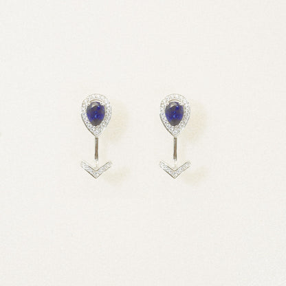 White Gold Pear Blue Sapphire Arrow Shape Drop Earrings