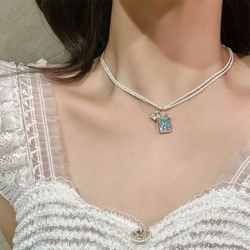 Replaceable Square Colored Stone Layers Necklace