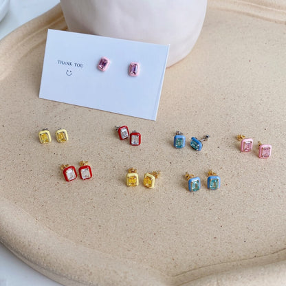 S925 Sterling Silver Red Drop Glue Cube Earrings