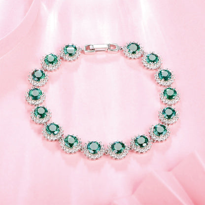 Sterling Silver Round Cut Emerald Gem Retro Bracelet with Worldwide Setting Stones