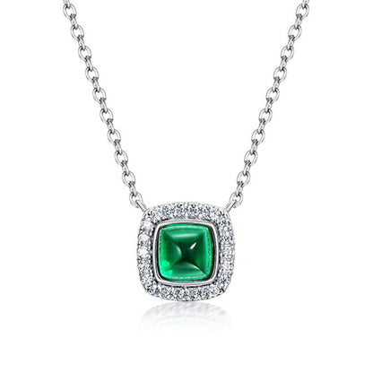 White Gold Cushion Shape Halo Emerald Chain