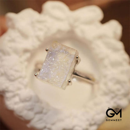 Thick Cut Moonstone Square Ring