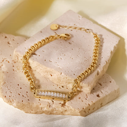 Baguette Shape Crystal Golden Rope Chain  Bracelet