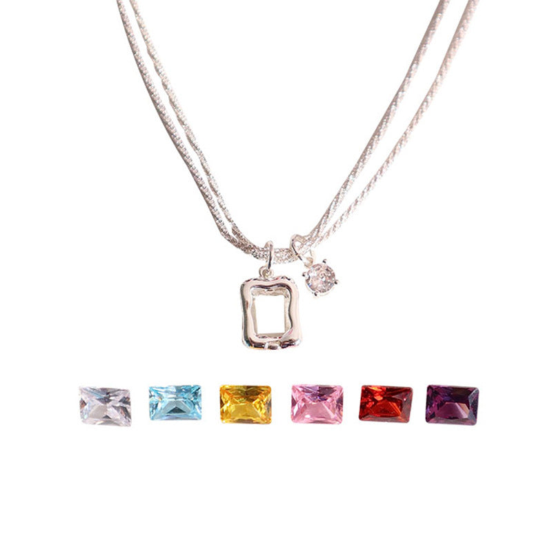 Replaceable Square Colored Stone Layers Necklace