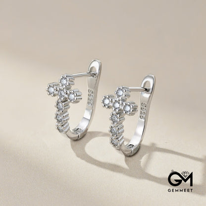 S925  Blue White Zircon Small Cross Earrings