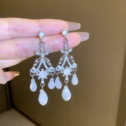 Cute Full Stones Bow Star & Drip Tassel Earrings