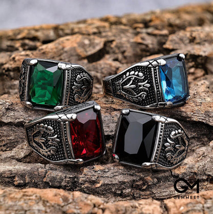 Vintage Stainless Steel Tulip Zircon Nested Ring