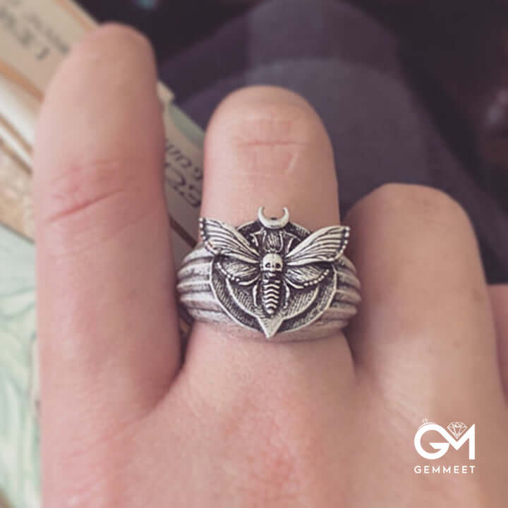 Titanium Steel Creative Skull Moth Ring