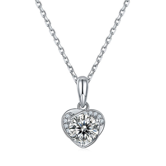 White Gold Full Stones Moissanite Heart Shape Pendant Chain