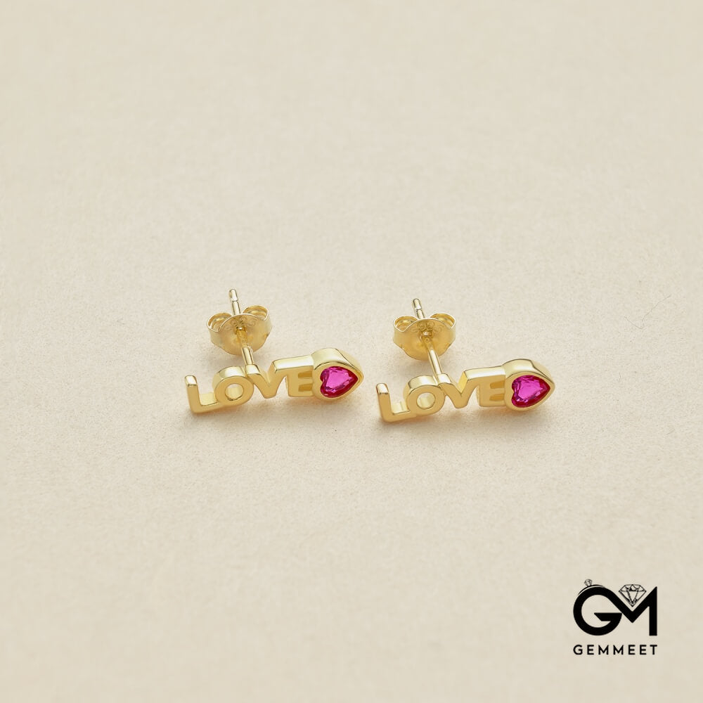 S925 Sterling Silver Heart Rose Zircon LOVE Earrings