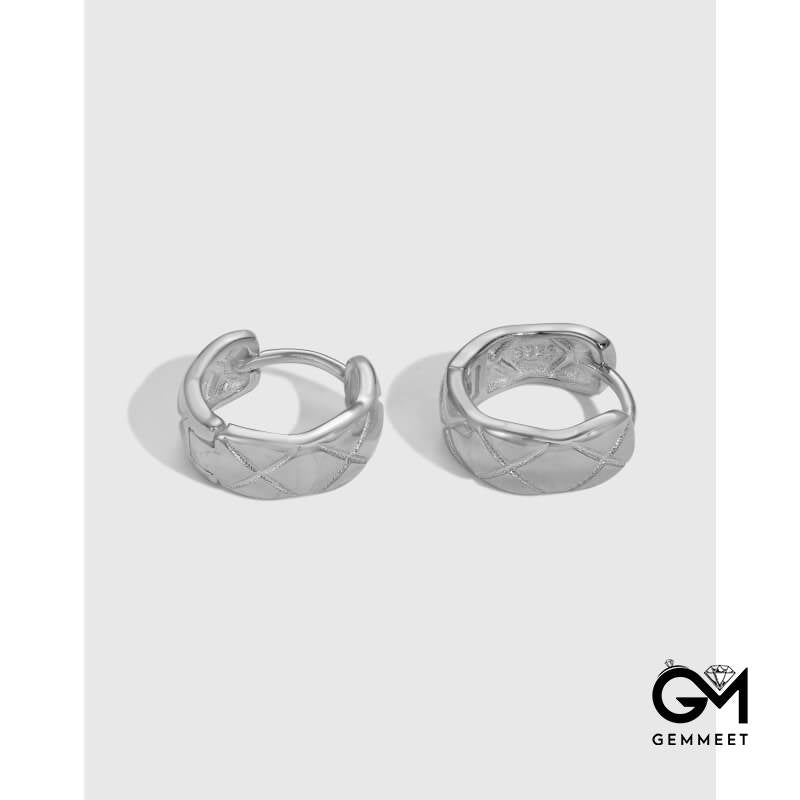 S925 Sterling Silver Diamond Check X Pattern C Earrings