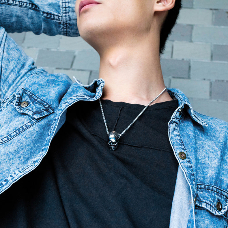 Halloween Hiphop Head Skull Pedant Titanium Steel Necklace