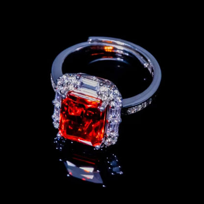 White Gold Rectangle Ruby Adjustable Halo Ring