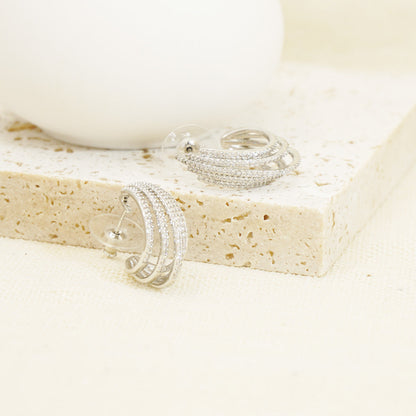 Line Juxtaposed Pave Huggies Stud Earrings