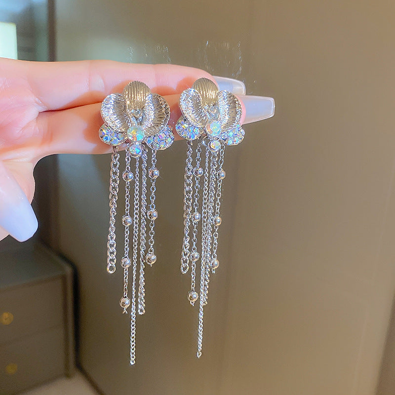 Cute Full Stones Bow Star & Drip Tassel Earrings