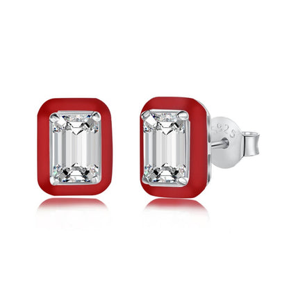 S925 Sterling Silver Red Drop Glue Cube Earrings