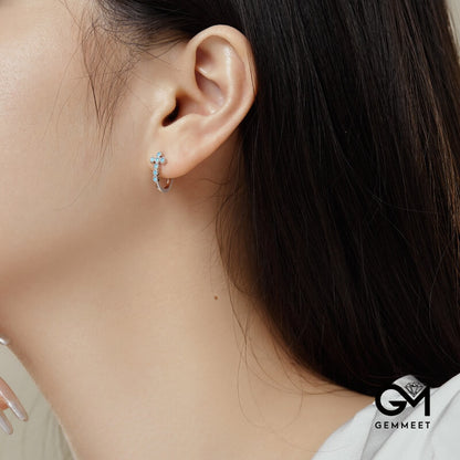 S925  Blue White Zircon Small Cross Earrings