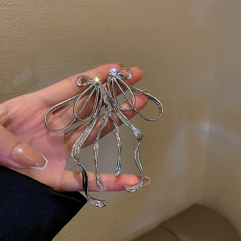 Cute Full Stones Chain Bow & Dissymmetry Tassel Earrings