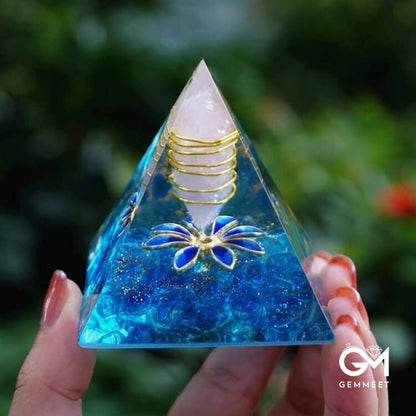 Blue Chalcedony Clear Quartz Orgone Pyramid