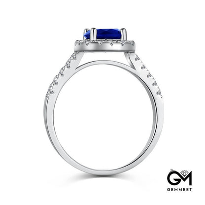 S925 Pure Silver Blue Round Zircon Ring