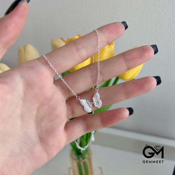 S925 Sterling Silver Butterfly Simple Inlaid Zircon Necklace