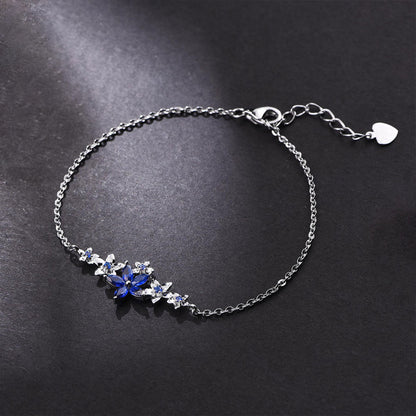 White Gold Flower Shape Blue Sapphire Adjustable Bracelet