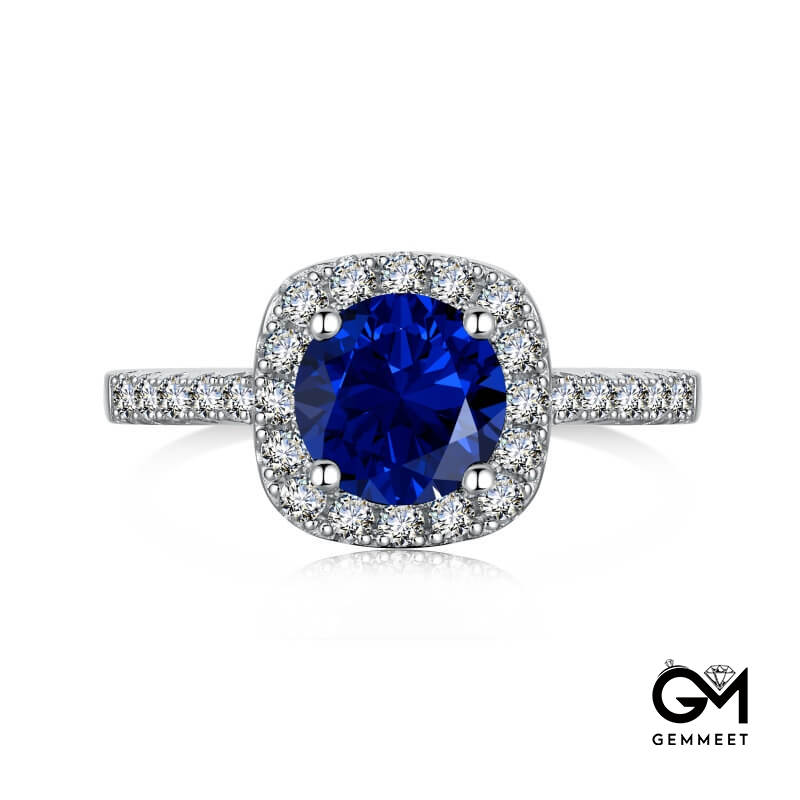 S925 Pure Silver Blue Round Zircon Ring