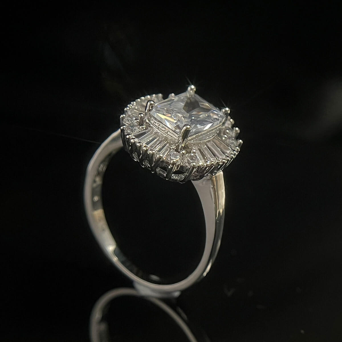 White Gold Emerald Cut Full Stones Ring