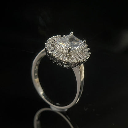 White Gold Emerald Cut Full Stones Ring