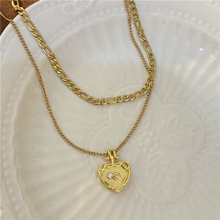 Golden Heart Shape Flower Totem Pendant Necklace