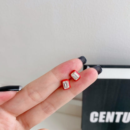 S925 Sterling Silver Red Drop Glue Cube Earrings