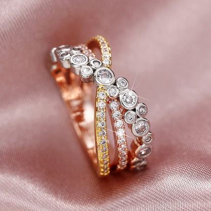 Luxury Three Tone Design Wedding Zircon Ring