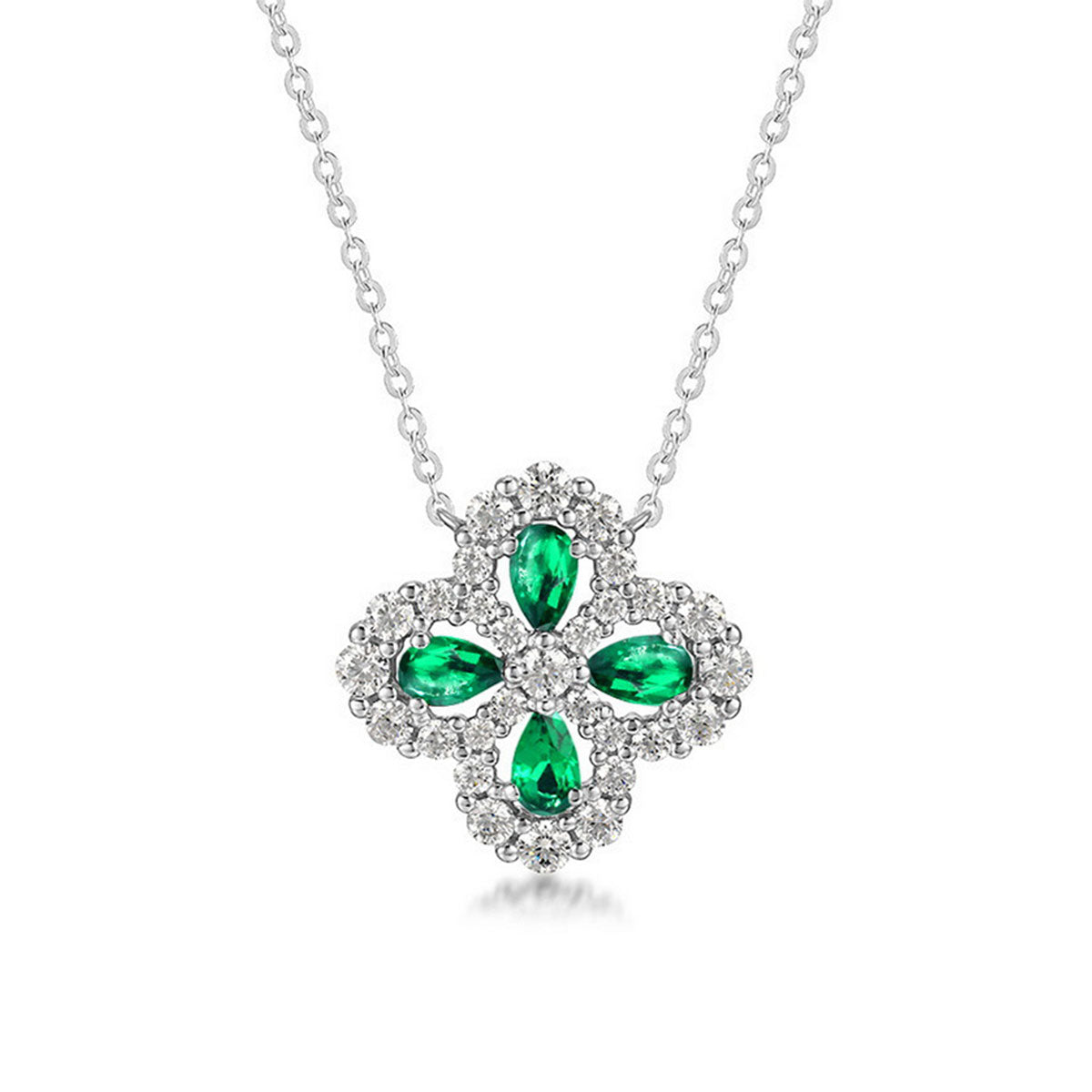 Hollow Four-leaf Clover Emerald Chain
