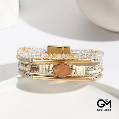 Natural Crystal Acrylic Leather Magnetic Bracelet